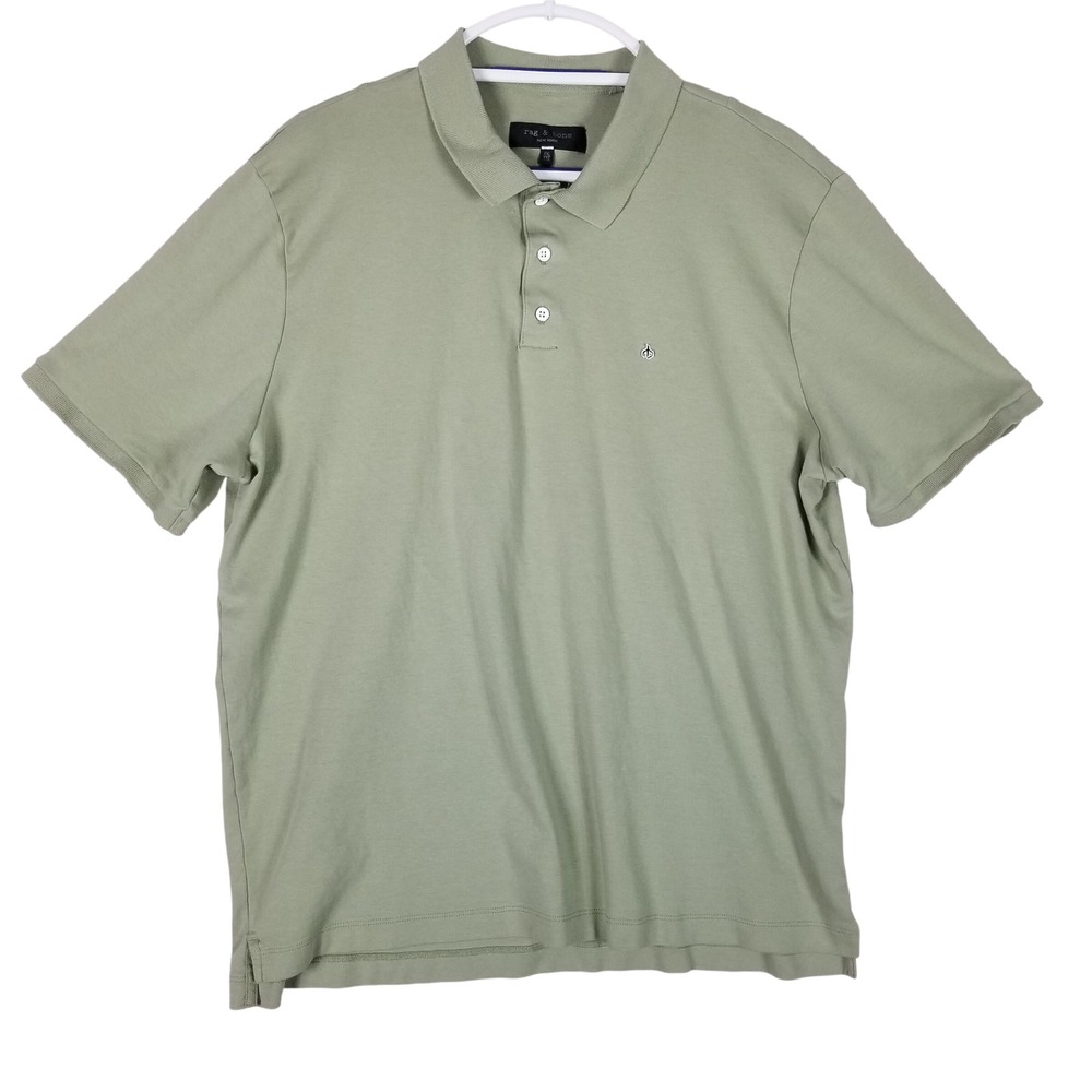 Rag & Bone Polo Shirt Mens XXL Sage Green Pima Cotton Short Sleeve Logo 192s